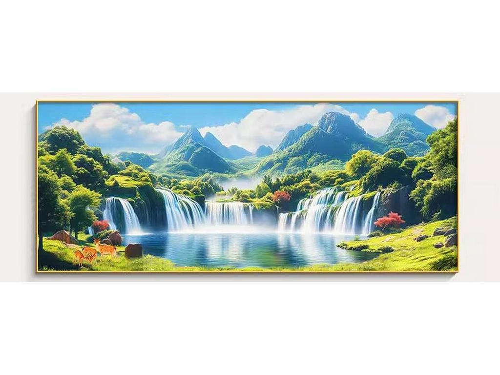 Mountain Landscape Decorative Wall Hanging: Flowing Water Wealth for Living Room or Office