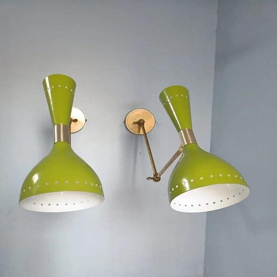 

Пара настенных бра оливково-зеленого цвета, середина 1950-х годов, итальянская настенная лампа Diabolo
