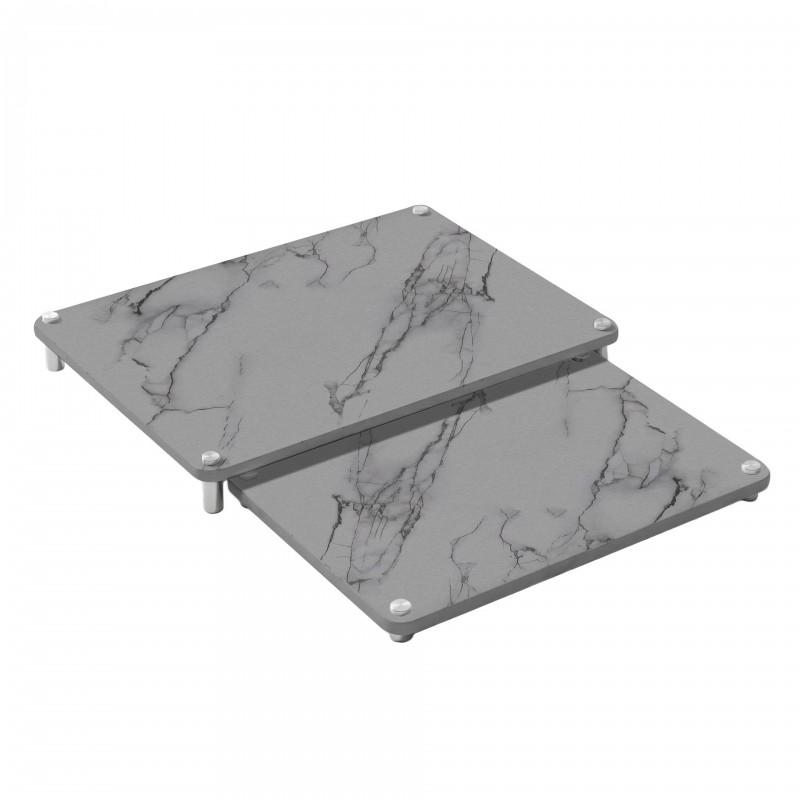 2-Tier Kitchen Drying Rack With Cutlery Holder Marble-Style Countertop Drainage Shelf Dishes Cups Utensils
