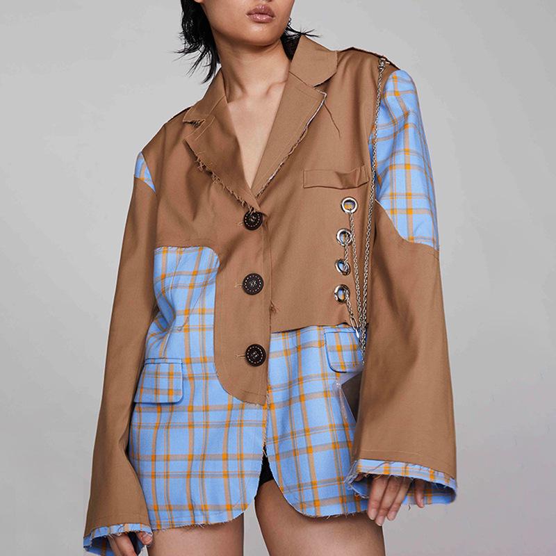 Australian Trendy Lapel Jacket 2025: Fashionable Chain Accent, Contrast Stitching, Long Sleeve All-Match Suit