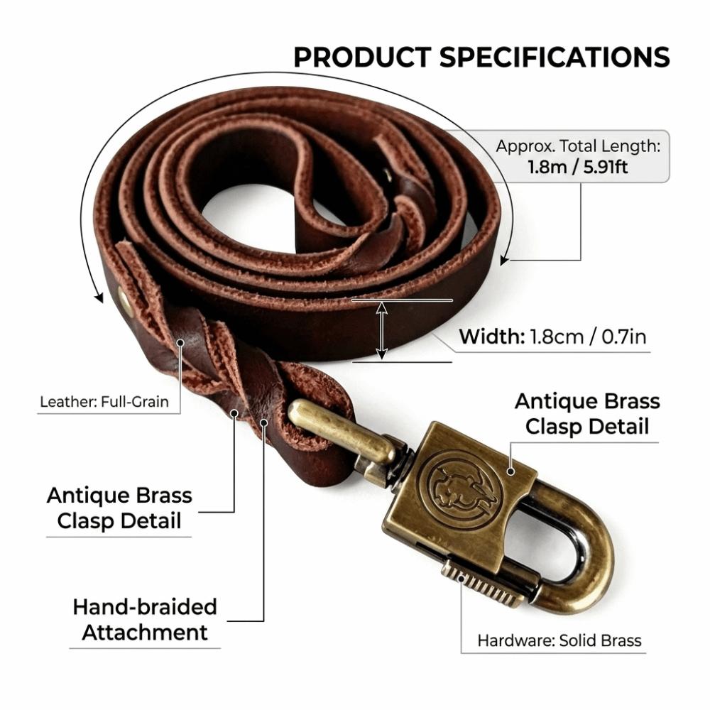 Full Grain Cowhide Full Grain Dog Leash Wide Strap Body Large Breed Dog Lead Large Medium Dogs