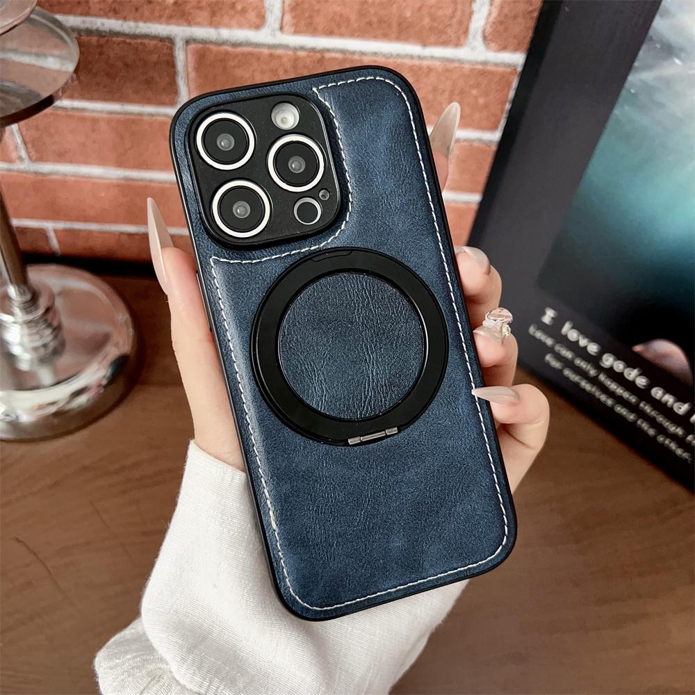 For Magsafe Magnetic  Leather Phone Case For iPhone 17 16 15 14 Pro Max 11 12 13 17Air Plus Matte Stand Holder Back Cover
