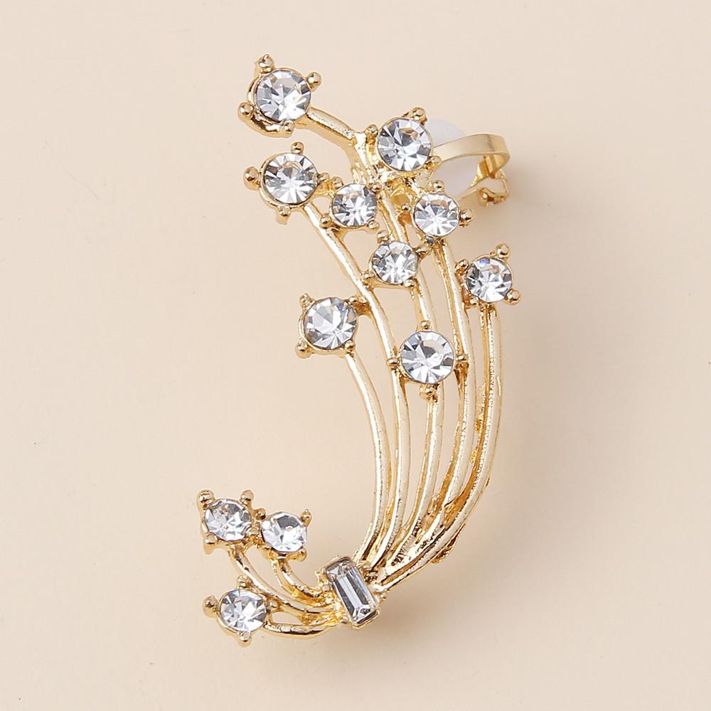 Gold Fashion Tone Flower Earrings With Rhinestone For Wedding Or Celebration