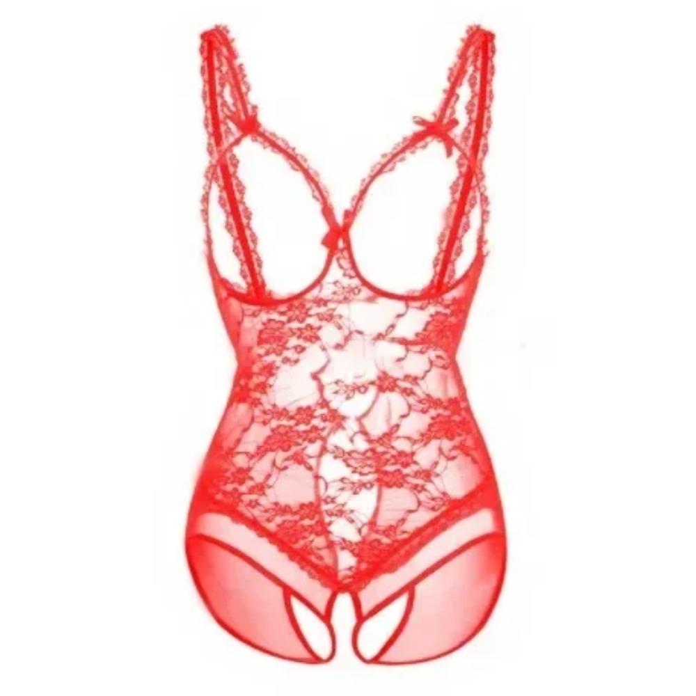Deep V See Through Halter Dress Sexy Lingerie Women Erotic Backless Pajamas Lace Babydoll Sensual Crotchless Underwear