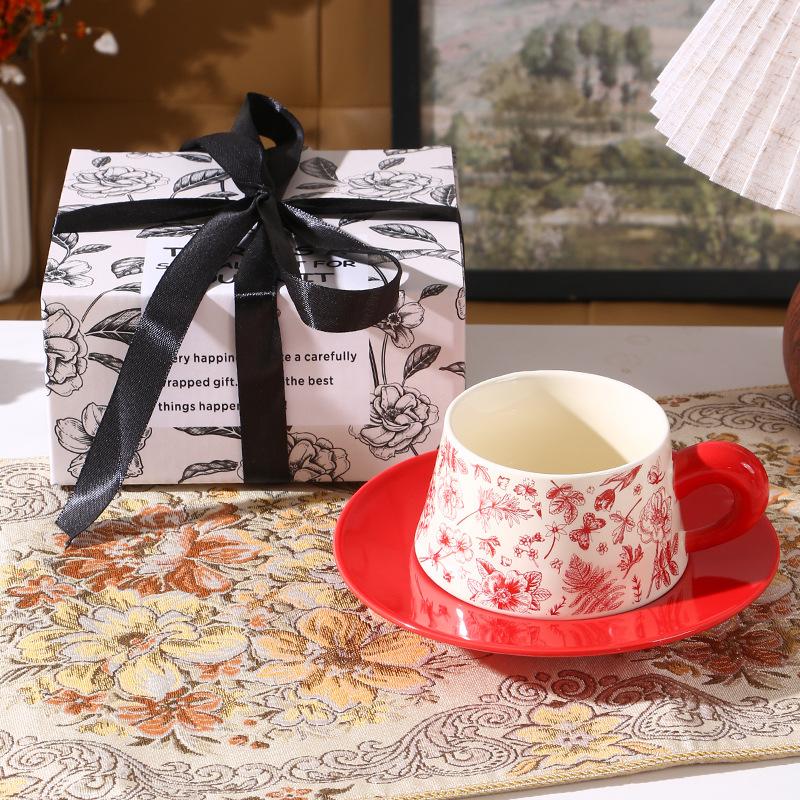 French Retro Coffee Cup And Saucer Set, High-End Exquisite Breakfast Cup, English Afternoon Tea Ceramic Cup Souvenir