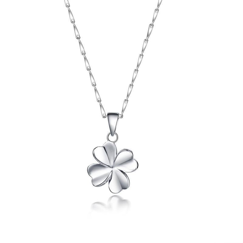 KOFSAC Fashion Sterling Necklaces For Women Simple Cute Lucky Clover Pendant Jewelry Lady Birthday Accessories Gifts