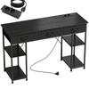 Desk with Storage and Power Outlets, 3 Fabric Drawers, 4 Shelves, 120 x 40 x 76 cm, Black