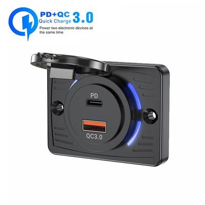 12/24V QC3.0 PD Car Charger Socket Quick Charge Dual USB with Sliding Cap Outlet Panel Adapter for Truck Camper Accessories