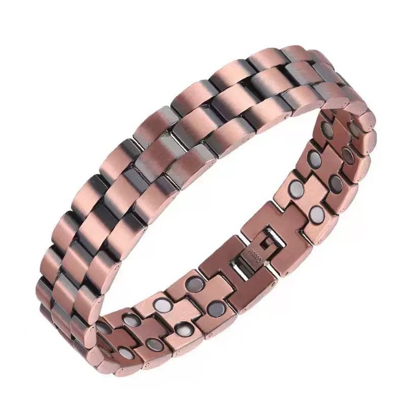 Antique Copper Magnetic Bracelet: Retro Fashion Three-Row Adjustable Couple Bangle