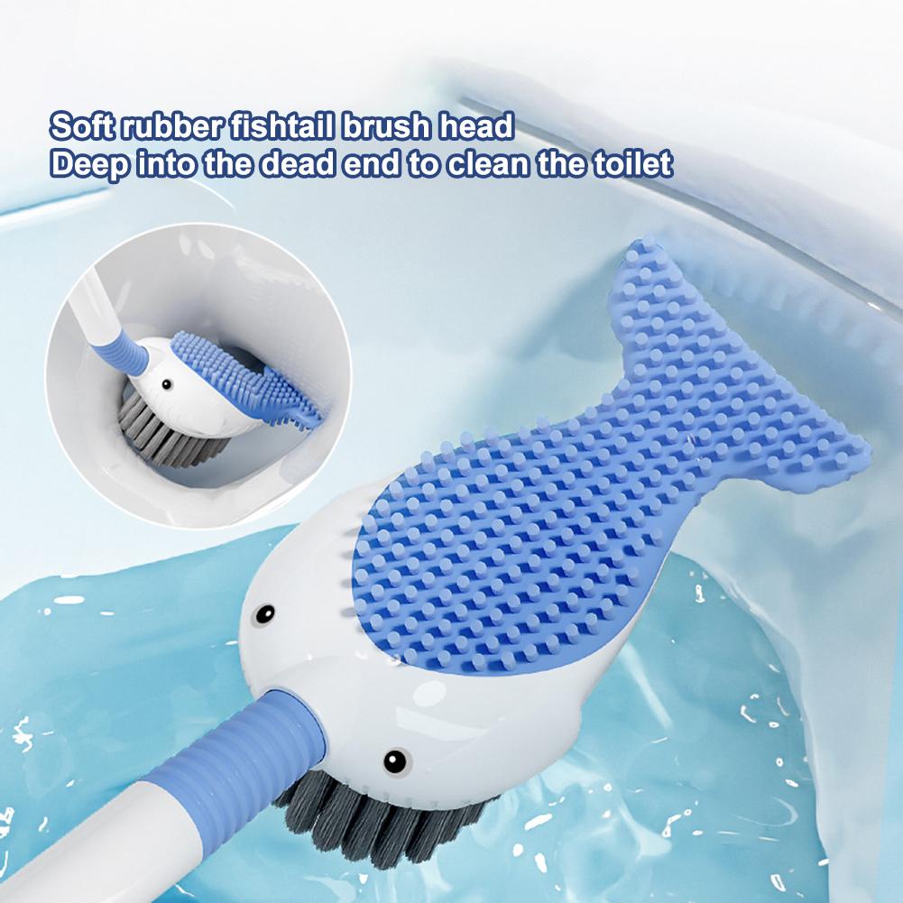 Squirt Whale Toilet Brush 360-Degree Cleaning Brush with Silicone Head Hanging Hole Design Wall-mounted Toilet Clean Brush