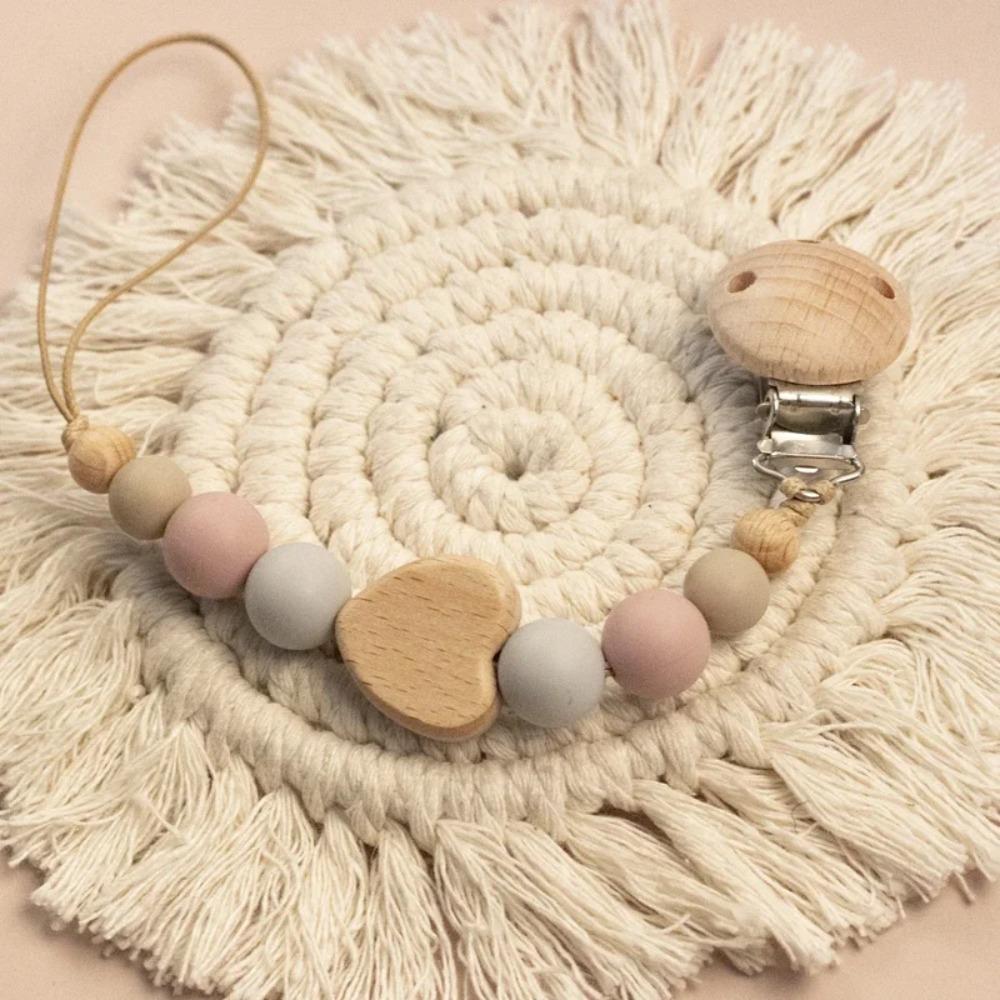 High Quality Silicone Baby Pacifier Clips Anti-drop Wooden Soother Clip Chain Gift Lightweight Teether Teething Toy Newborn