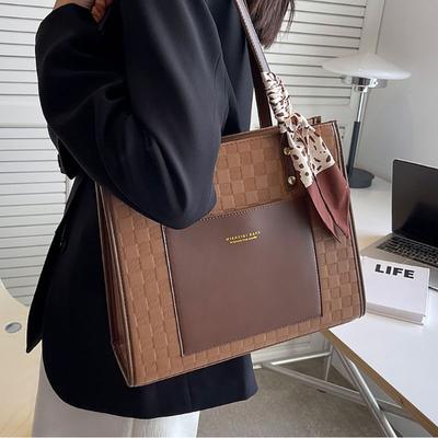 Large Capacity Simple Tote Bag Korean Style Fashion Commuter Shoulder Bag  New Women's High-End Portable PU Leather Handbag