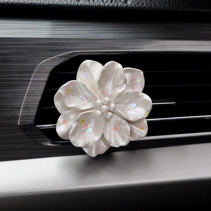 Pearlescent Ice Butterfly Flower Aroma Diffuser Stone Atmosphere Car Perfume Fragrance Car Decoration Ornament for Girls New Cars Iced Camellia (Includes 10ml Essential Oil)