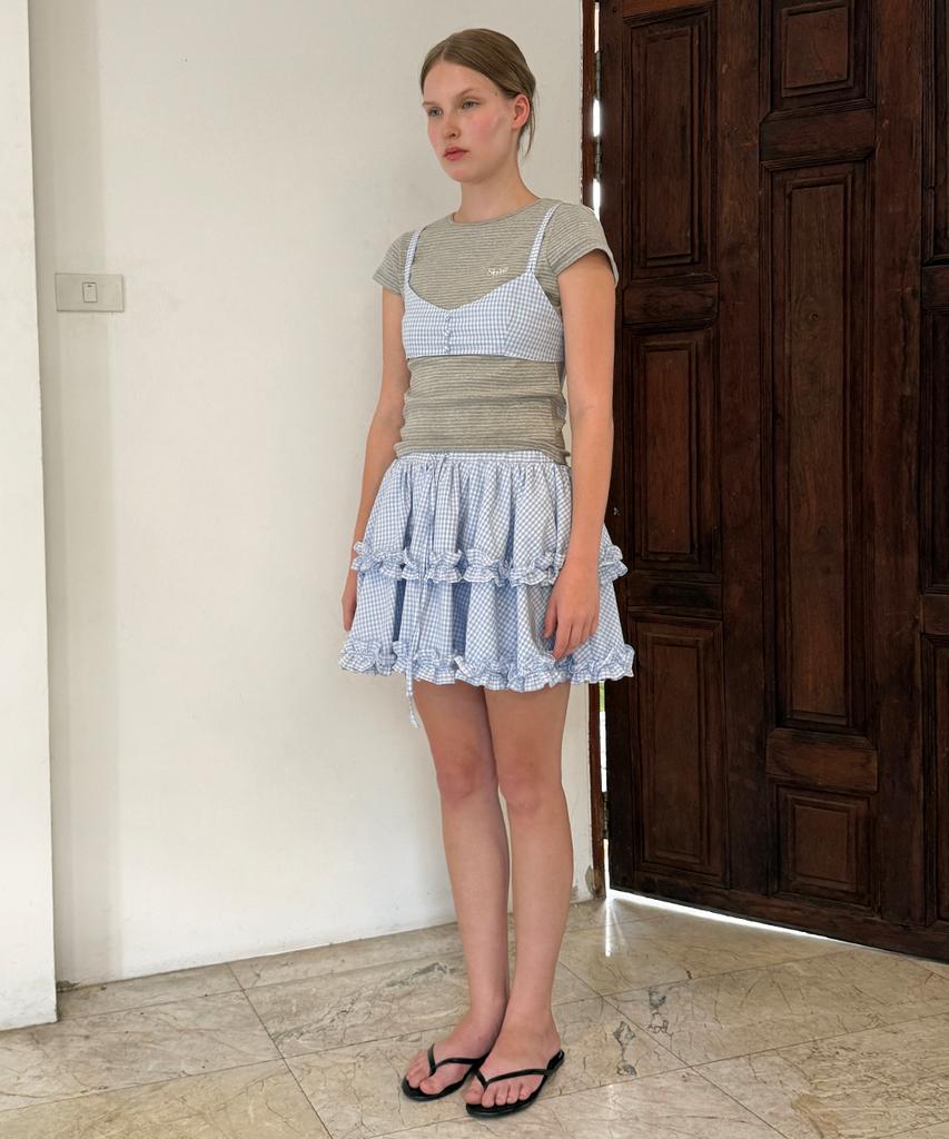 SINOON Stripe Cap Sleeve T-Shirt (Melange Gray)