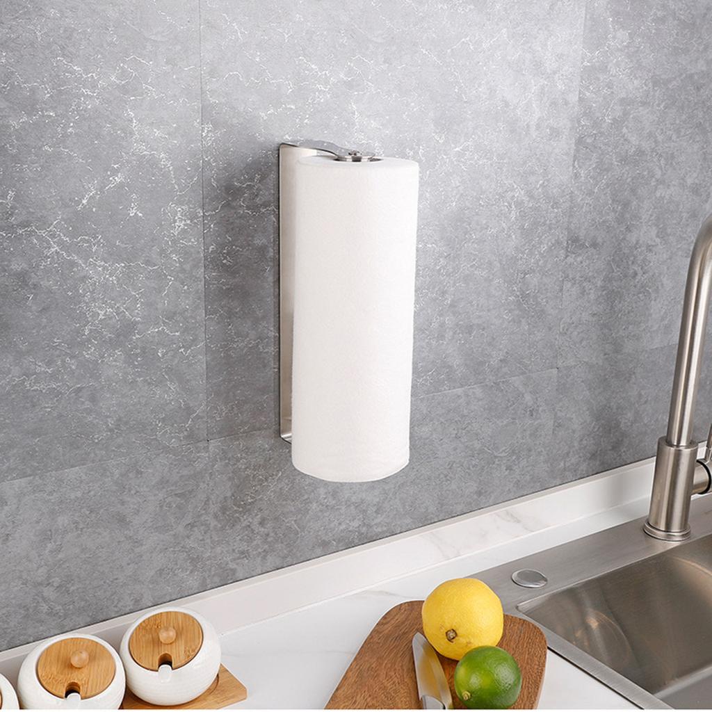 Stainless Steel Paper Towel Holder Self Adhesive Toilet Roll Paper Holders No Punching Kitchen Hook Wall Mount