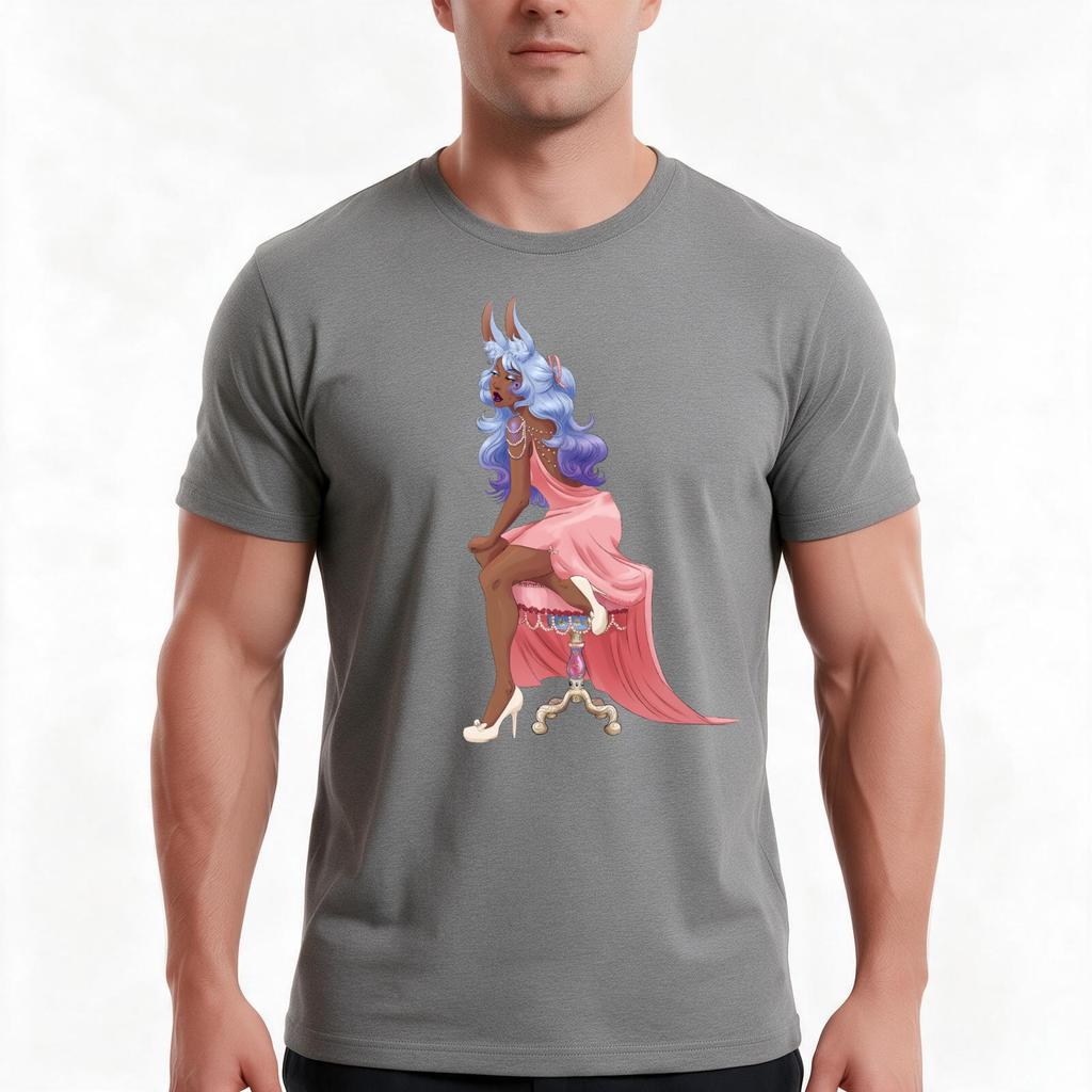 Bunny Girl On Fancy Stool Tshirt Summer Casual Cotton Tee Oversized Streetwear Tops Vintage Graphic Print Unisex Unisex Unisex