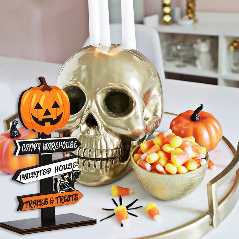 Halloween Pumpkin Ghost Wooden Table Ornament Craft Halloween Home Table Decoration Supplies Halloween Party Kids Gift Favors