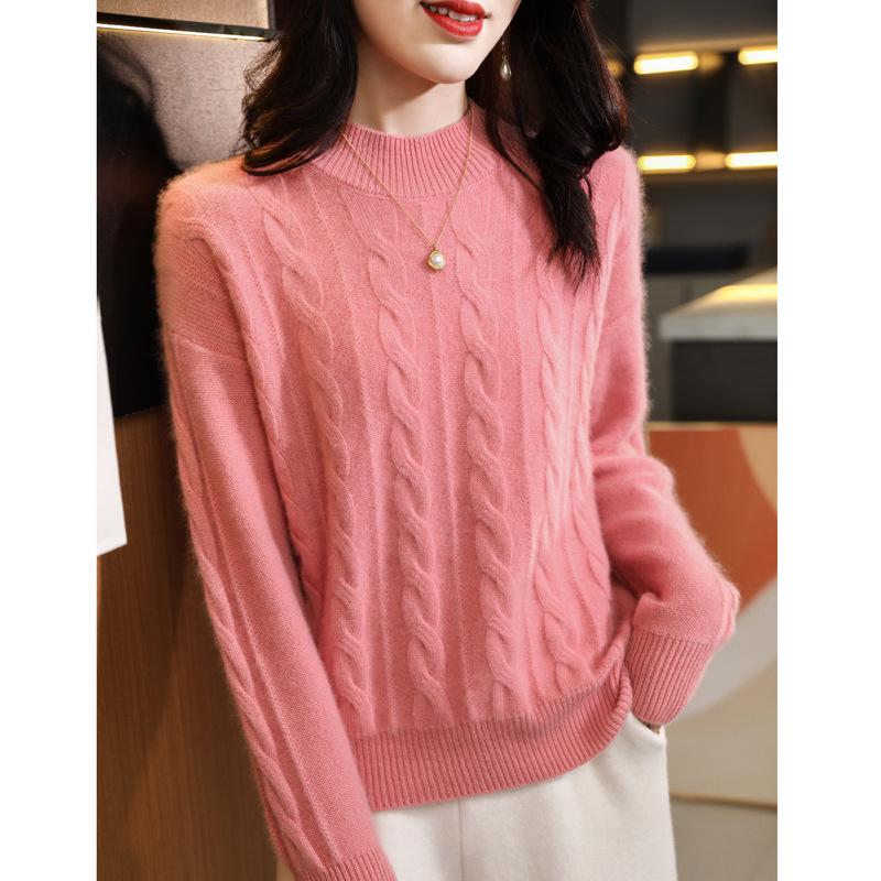 Thickened Half-high Neck Twirl Sweater for Women In Autumn and Winter New Skin-friendly and Warm Versatile Cashmere Knitted Base Sweater