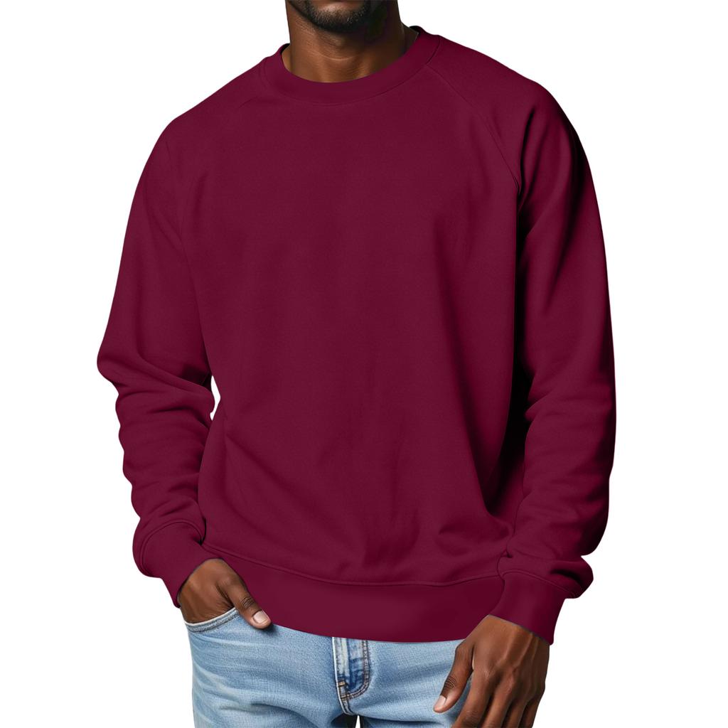 Men's Round Neck Raglan Sleeve Fleece-Lined Thick Solid Color Sweatshirt