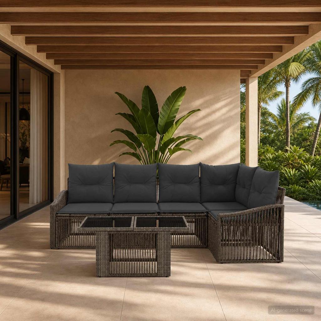 Garden Sofa Set 6 Pieces Gray and Dark Gray Poly Rattan