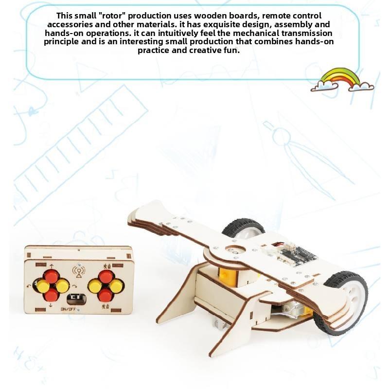 Remote Wooden Assembled Controlled Combat Vehicle With Rotating Wing Toy Set