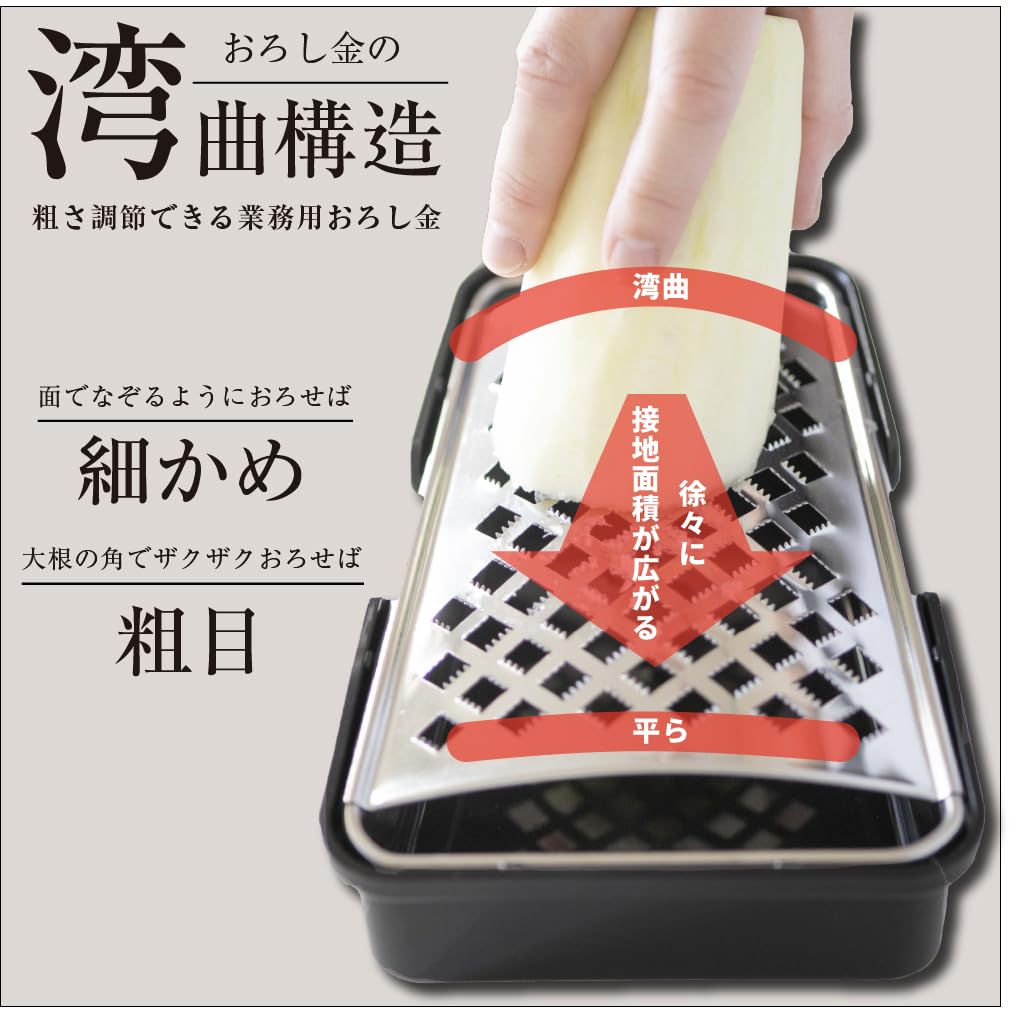 Professional Speedy Grater, All-Stainless Steel, Black, Made in Japan, for Grating Ginger, Garlic, and Cheese, with Non-Slip Rubber