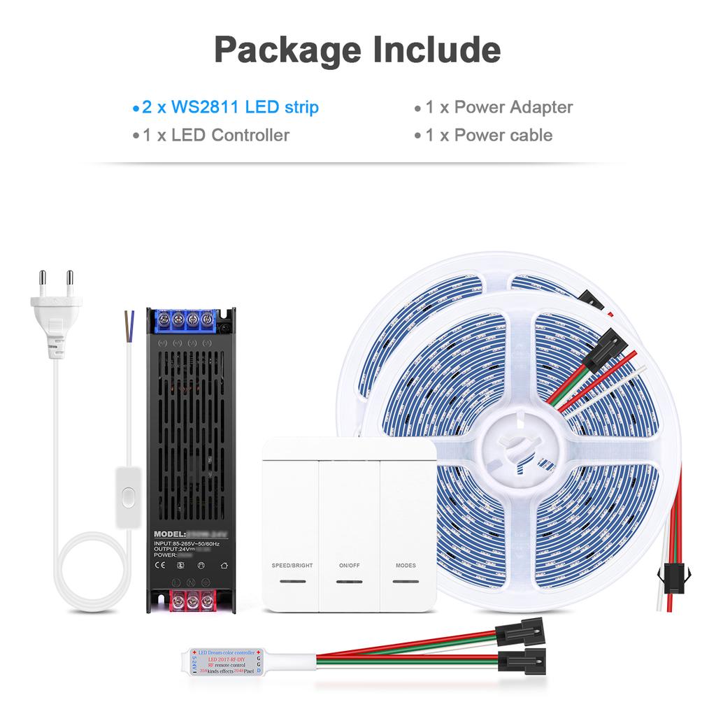 Smart Addressable Pixel WS2811 LED Strip Light 1-4pcs 5M 10M Running Water Flow Chasing LED Tape For Wall Ceiling Cabinet Decor