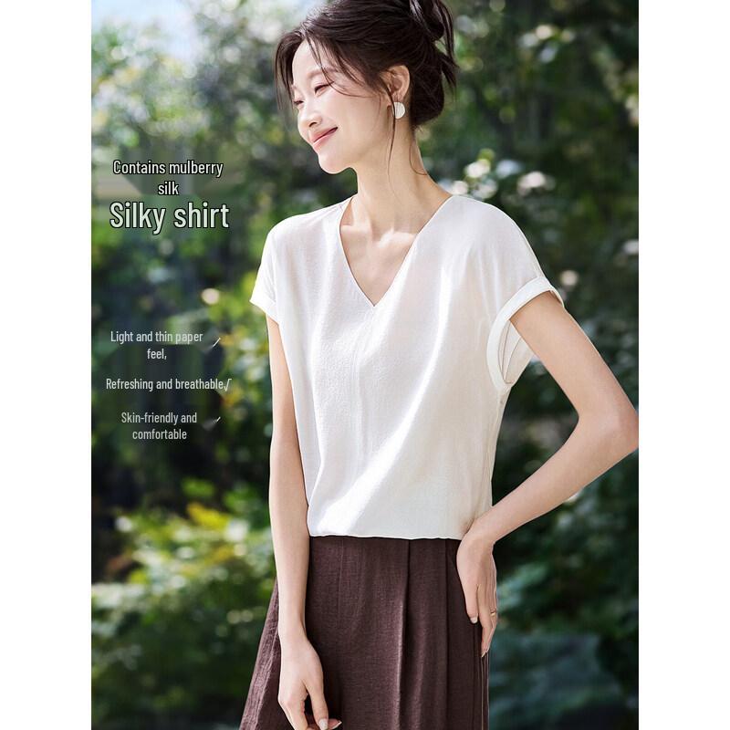 Women s V-Neck Short Sleeve Blouse L