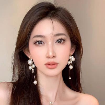 1 Paire Élégantes Boucles d'Oreilles Pendantes à Longues Pampilles de Perles Boucles d'Oreilles Pendantes Pour Femmes Filles Boucles d'Oreilles Tendance Brillantes Bijoux de Mariage Cadeaux