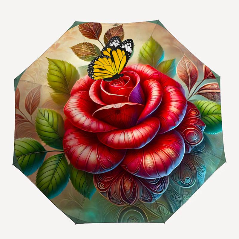

1pc Floral Butterfly Compact Travel Umbrella, Automatic Folding Lightweight Windproof 8-Bone Reinforced Design, Portable for Backpack Durabl
