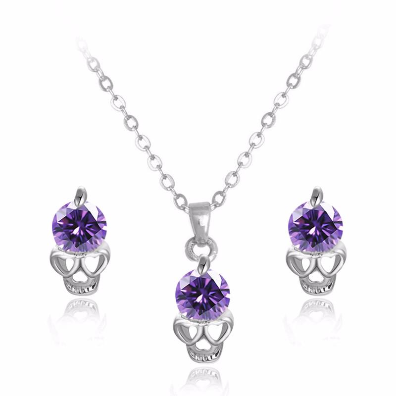 Buy Rhinestone Skull Head Pendant Necklace Earrings Jewelry Set at