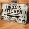 Personalized Metal Sign Your Name Kitchen Chef Hat Rolling Pin Decor