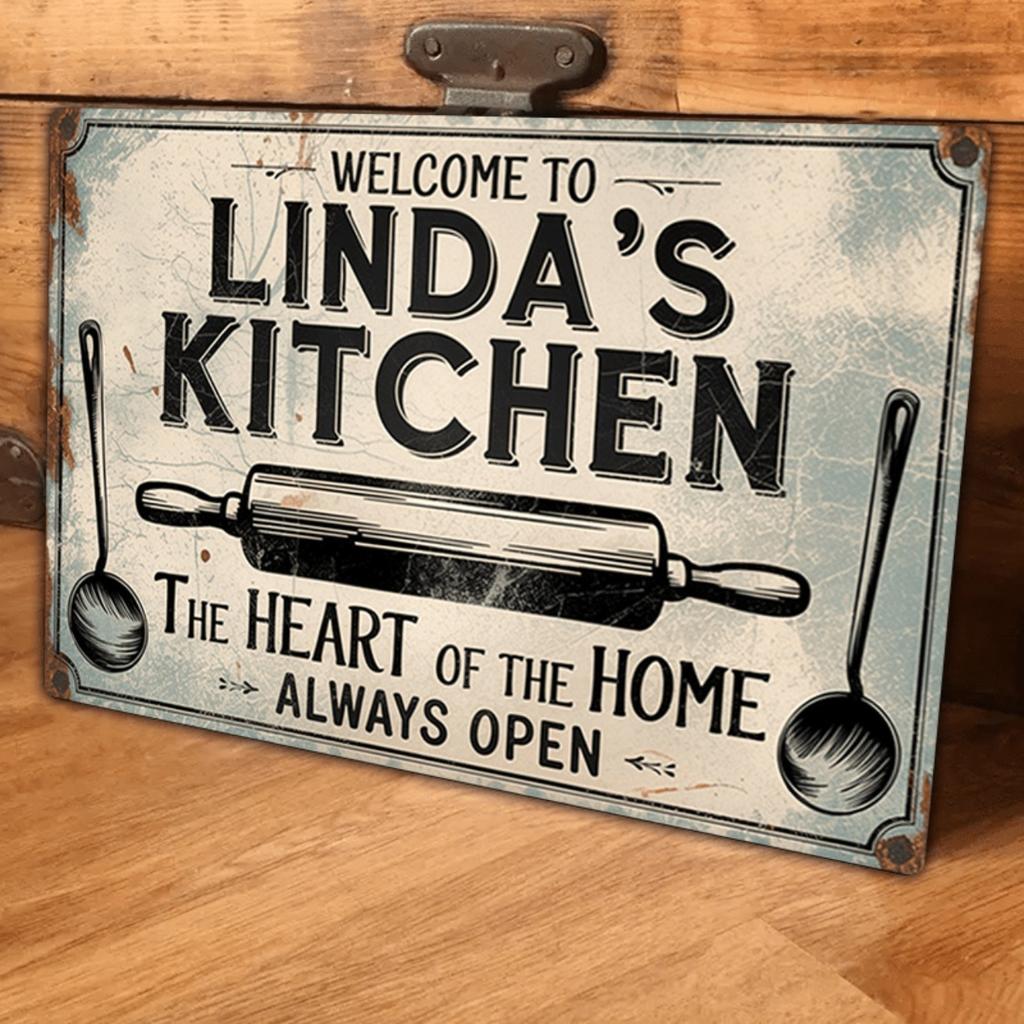 Personalized Metal Sign Your Name Kitchen Chef Hat Rolling Pin Decor