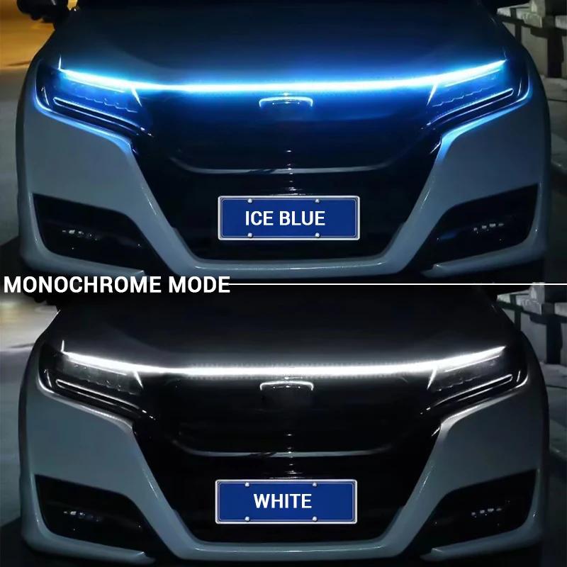 Car Hood LED Daytime Running Light Scan Starting Waterproof Flexible Auto Engine Hood Guide Decorative Ambient Lamp 12V