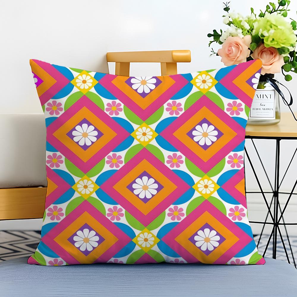 Casual Fashion Colorful Geometric Continuous Art Cushion Cover Washable Linen Pillowcase Soft for Sofa Bed Cozy Home Room Decor