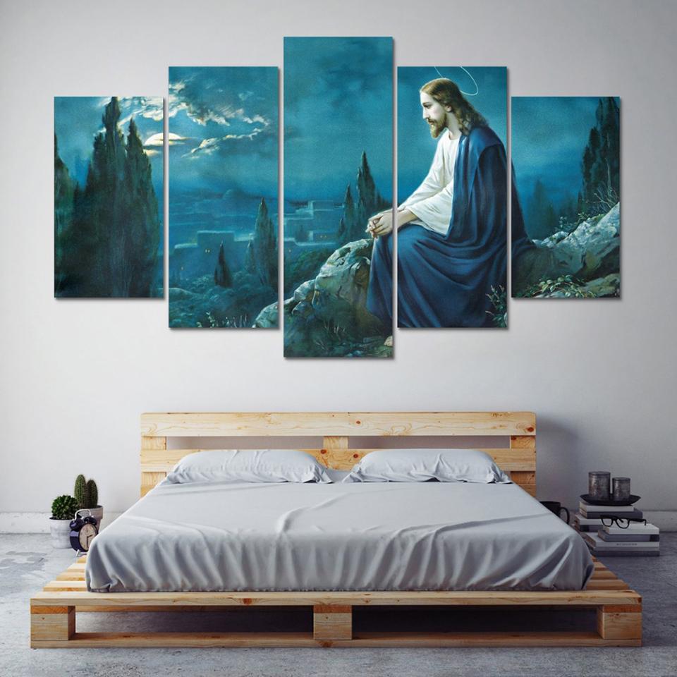 5 Pieces Wall Arts Jesus Christ Canvas Set Christian Religion Wallpaper Home Decor Living Room Picture Print Bedroom Mural Gift