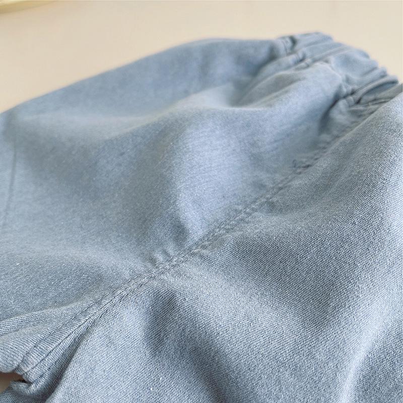 Children's Summer Short Sleeved Set with Korean Striped Printed T-shirt and Soft Denim Shorts Summer Two-piece Set