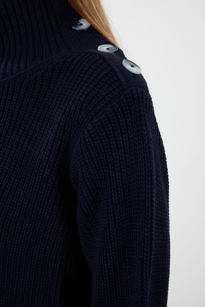 Women's Fashionable Stylish Sweater Navy Blue Collar Button Detailed Knitwear Sweater