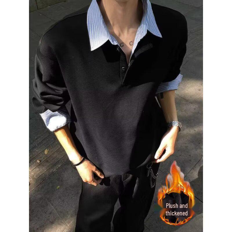 Herren Herbst/Winter Plus Samt Schwergewicht Fake Zweiteiler Kragen Hoodie - Trendiges, Locker geschnittenes Langarm Casual Sweatshirt