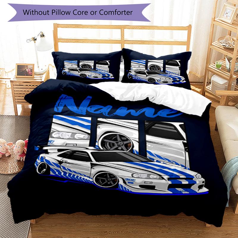 3pcs Custom Name Racing Bedding Set Duvet Cover Closure Includes 1 Duvet Cover & 2 Pillowcases, Soft and Comfortable for All Seasons.