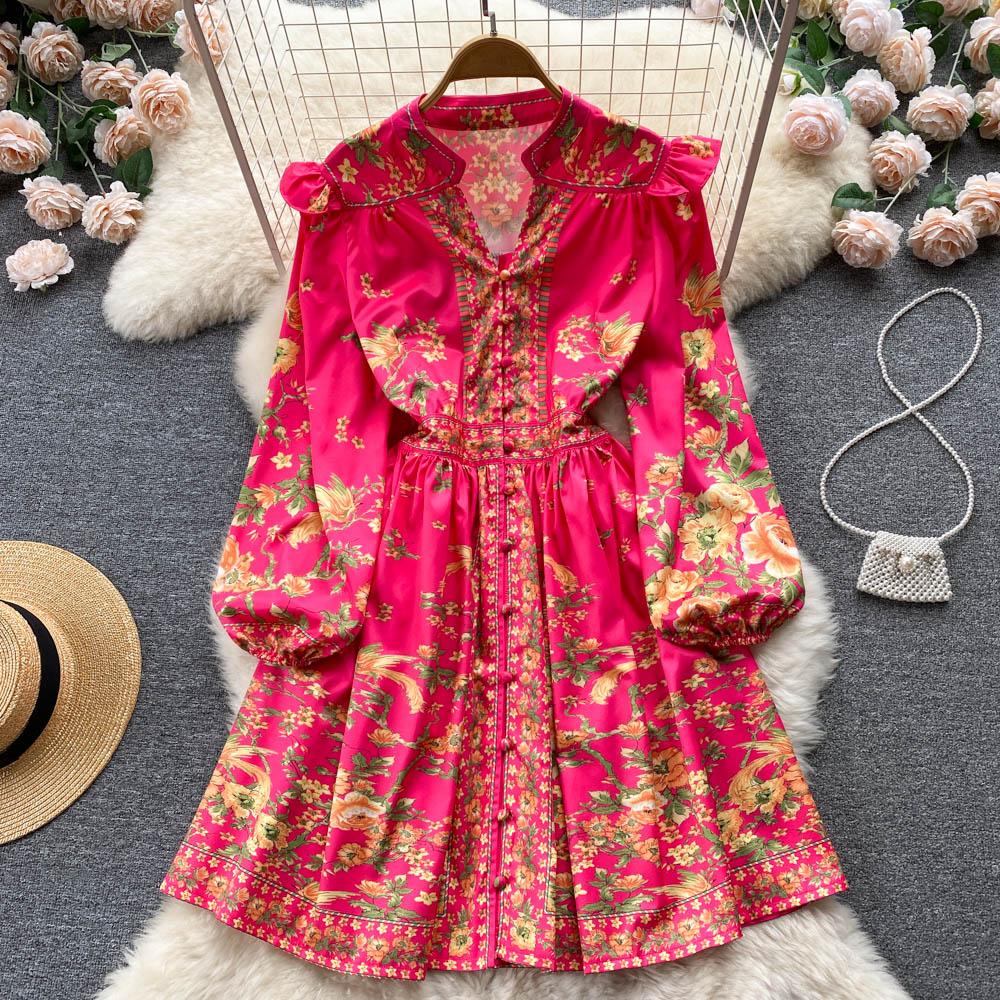 

RUGOD европейский и американский придворный стиль, ретро-принт, платье с длинными рукавами, весенне-осенний стиль, тонкое женское платье трапециевидной формы с талией