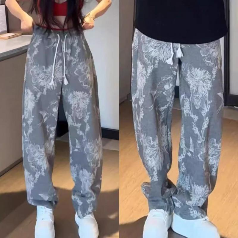 American High Street Retro Vibe Jacquard Jeans Men and Women Design Sense Niche Loose and Thin Loose Versatile Trousers