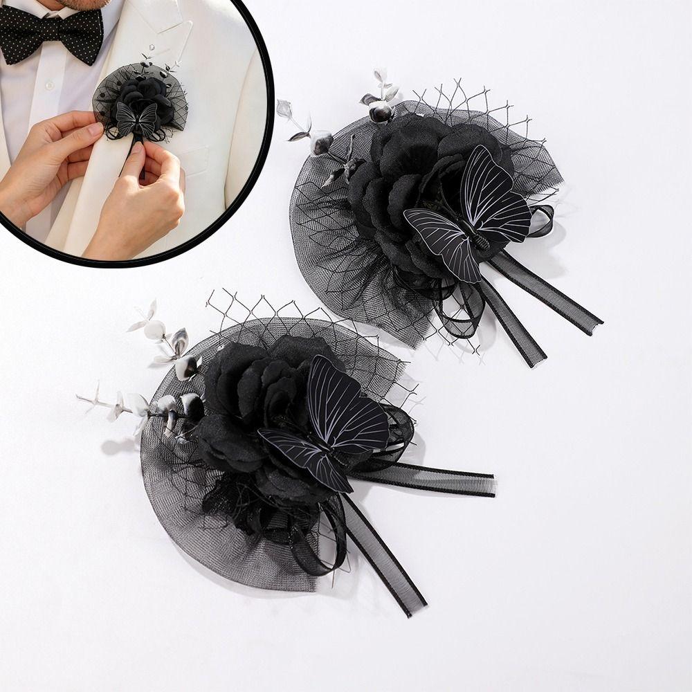 Black Color Wrist Corsage Fabric Flower Flower Brooch New Floral Boutonniere Wedding Party
