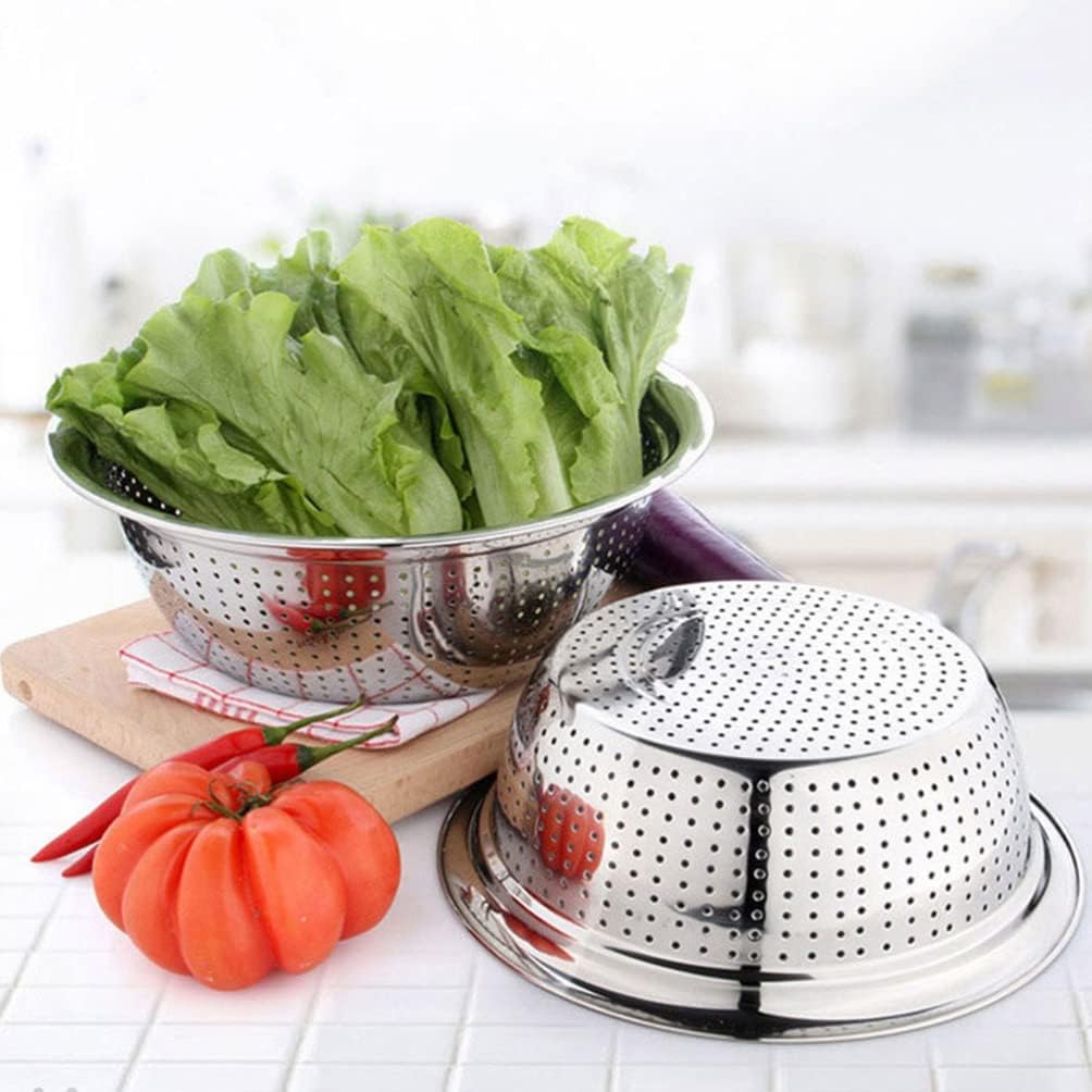 Hemoton Stainless Steel Rice Washing Bowl Kitchen Strainer Colander Bowl Fruit Vegetable Washing Basket for Rice Food Pasta Colander Drain Basket
