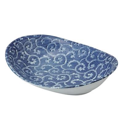 Ciotola ovale da curry in ceramica Hasami con motivo arabescato polpo scuro 58617