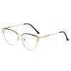 Cat eye glasses new diamond-encrusted plain glasses frame fashionable spring foot discoloration anti-blue light metal glasses