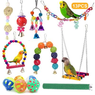 13ks/set Sada hraček na korelu Více barev Odolné proti kousnutí Přírodní papoušek Swing Ball Bell Standing