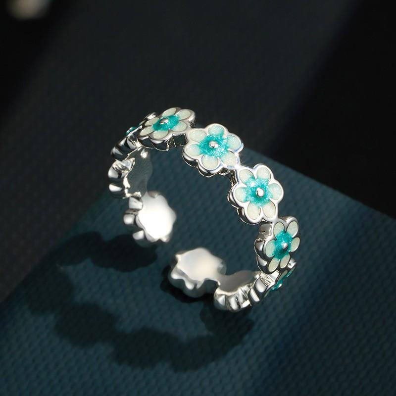 Anello Fiorito Regolabile Donna Fresco Gradiente Olio Gocciolante Floreale Banda Aperta Dolce Minimalista Dito