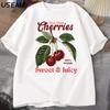 Retro Cherries TShirt Women Unisex Cherry TShirts Cotton Y2k Style T Shirt Summer Short Sleeve Round Neck Tees Unisexs Clothing