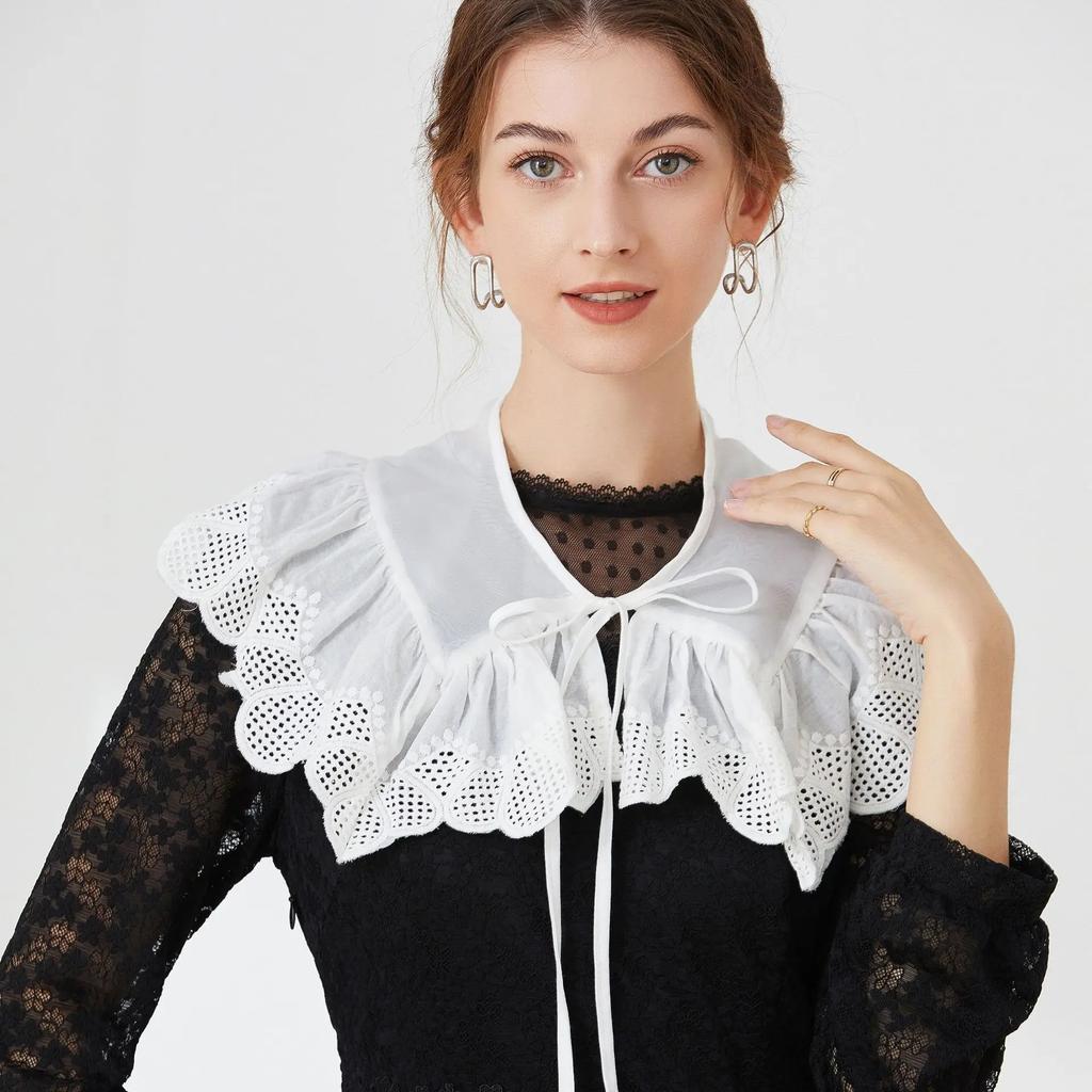 Adjutable Bowknots Fake Collar Lace Floral False Collar for Women Shirt Detachable Collar Clothing Shoulder Wraps